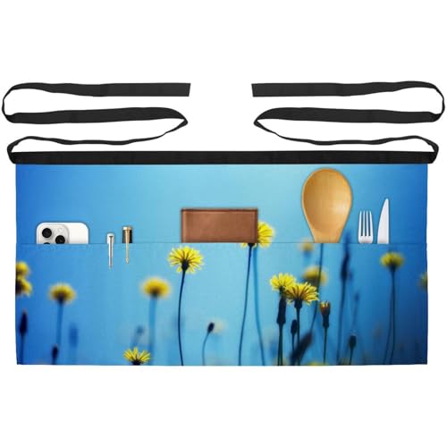 Lot de 3 tabliers courts de chef multicolores à 3 poches avec imprimé fleur jaune