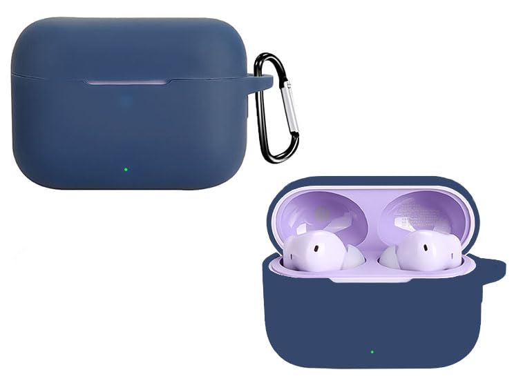 Image of AJM 360 Protection Shockproof Design Soft Rubberised Case with Keychain for Realme Buds T200 (Navy Blue)