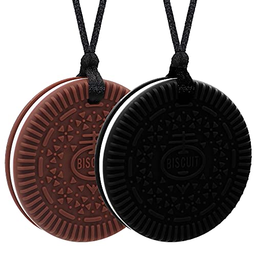 Sensory Chew Necklace for Kids, Boys, and Girls - 2 Pack Silicone Baby Teether Toys for Teething, Autism, Biting, ADHD, SPD, Chewy Oral Motor Chewing Toy Jewelry for Adults