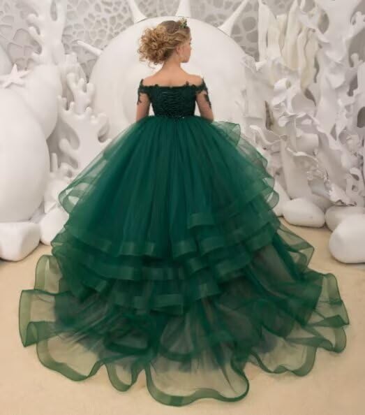 Long Sleeve Tulle Flower Girl Dress for Wedding Princess Pageant Dress for Kids Applique Party Prom Ball Gown2