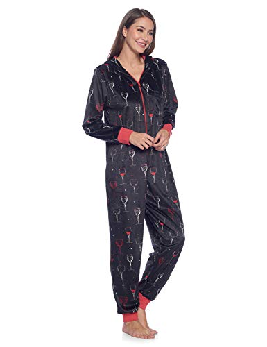 Ashford & Brooks Women's Fleece Hooded One Piece Pajama - Black Wine - Medium #TOP2