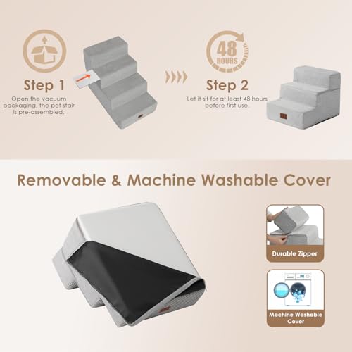 Image of EHEYCIGA Dog Stairs for Small Dogs 13.5 inch H, 3-Step Dog Steps for Couch Sofa and Chair, Pet Steps for Medium Cats, Non-Slip Balanced Pet Ramp Indoor, Light Grey
