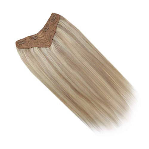 V Clip in Hair Extensions Blonde 16 Inches Color 18P60 Ash Blonde Highlighted with Platinum Blonde One Piece 100g (4 Clips) Add Volume