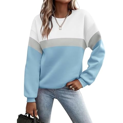 TICTICMIMI Women's Long Sleeve Tops Casual Color Block/Solid Cute Crewneck Sweatshirts Pullover Fall Shirts A- Blue Cover