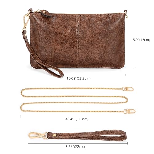 Image of YALUXE Genuine Leather Wristlet Handbags Purses Cell Phone Pocket Clutch Wallet Crossbody Bags for Women