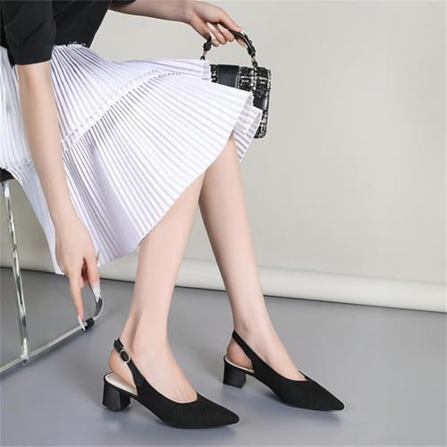 Women's Slingback Block Heel Pumps Ladies Closed Pointed Toe Weave Sandals Evening Dress Heels2
