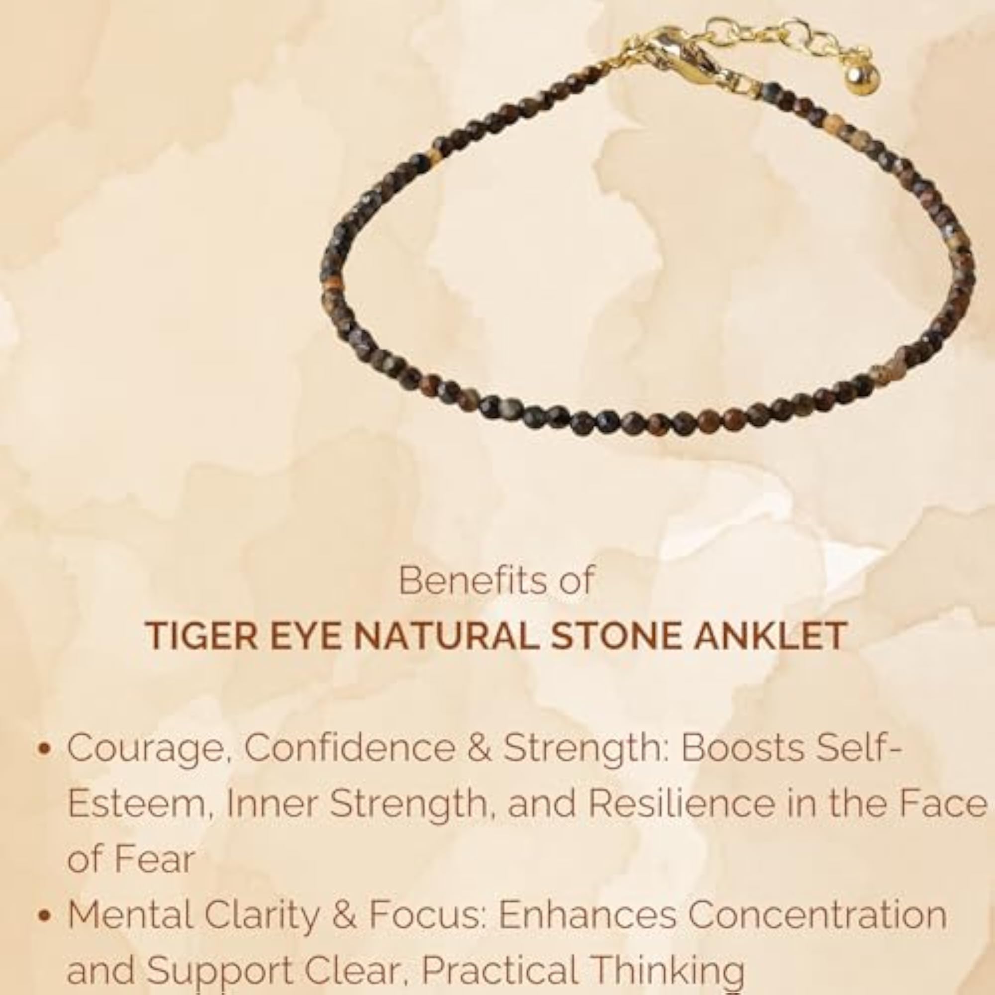 Tiger Eye Natural Stone Anklet for Confidence & Protection