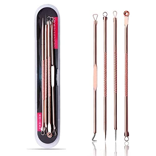 4PCS Blackhead Remover Kit, Extractor Removal Set Professional Stainless Steel Pimple Popper Tool Treatment for Whitehead Blemish Acne Comedone Pimple Popping (Gold)