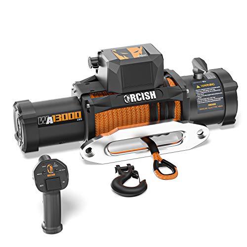 ORCISH 12V 13000-lb Load Capacity Electric Truck Winch Kit Steel Cable, Waterproof Off Road Winch for Jeep,Truck,SUV (New Synthetic Rope)