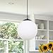 KoKo&Yukina 6-inch mini Modern Globe Pendant Light Opal Glass with Black Finish Contemporary Mid Century Adjustable Hanging Light Fixture for Living Room Bedroom Kitchen (Bulb Incl.)
