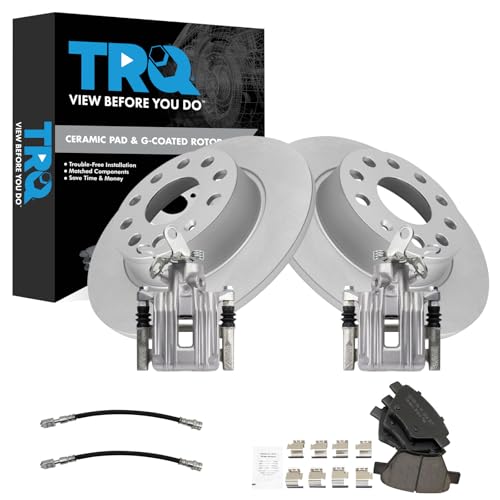 Image of TRQ Rear Brake Pad and Rotor Set Ceramic G Coated Rotors Calipers Compatible with 2014-2015 Volkswagen Passat