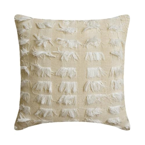 The HomeCentric �x�[�W�����z���C�g ���� �N�b�V�����J�o�[ 55x55 cm | 2�p�b�N �{�w�~�A�� �W���J�[�h �N�b�V�����J�o�[ ���ۓI�� | �e�N�X�`���D�� �\�t�@�A�Q���p���J�o�[ - Ivory Fringe