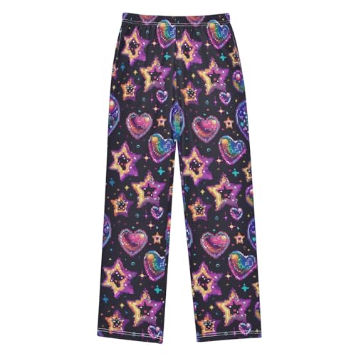 Pajama Bottoms, Pixel Star and Heart Sleeping Pant Lounge Wear Elastic Waist Long Pants Sleepwear Pjs