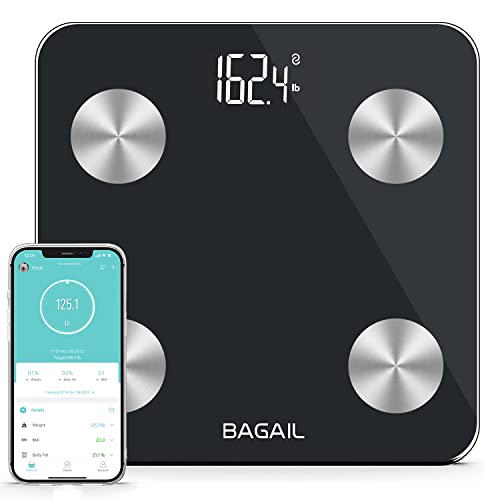 Bagail Smart Scale For Body Weight, Digital Bathroom Scale For Bmi Weighing Body Fat, Body Composition Monitor Health Analyzer With Smartphone App, 400Lbs/180Kg -Black #TOP8