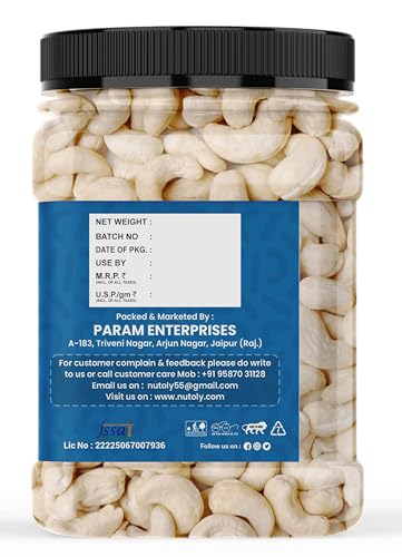 Image of Nutoly Premium Whole Cashew Nuts, Natural, Crunchy & Fresh, Rich in Protein, Perfect for Snacks, Sweets & Cooking (250Grm)