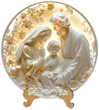 Decoração Religiosa com apoio de mesa Sagrada Família Jesus Maria José Efeito 3D 20cm (Religioso 09)