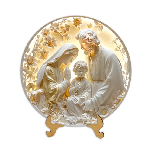 Decoração Religiosa com apoio de mesa Sagrada Família Jesus Maria José Efeito 3D 20cm (Religioso 09)