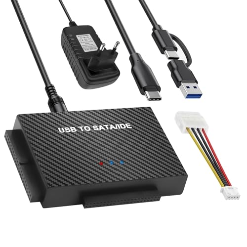 AYWHP Adattatore SATA to USB 3.1 Adattatore per trasferimento dati da 2.5/3.5 SATA HDD/SSD e IDE HDD Compatibile con Windows/Linux/Mac OS con alimentatore da 12 V/2 A