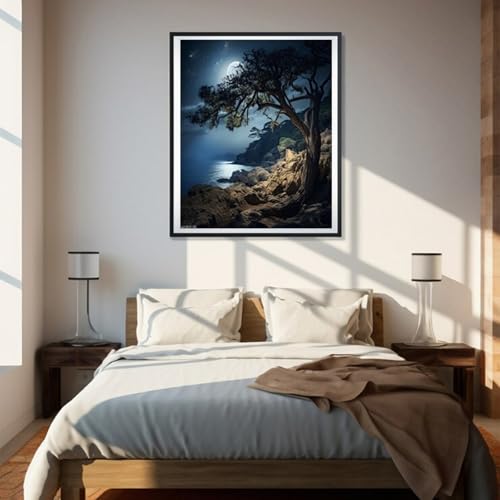 Kit de pintura en lienzo WUIVCTR del árbol grande por el lago para decoración 40x50 cm 3