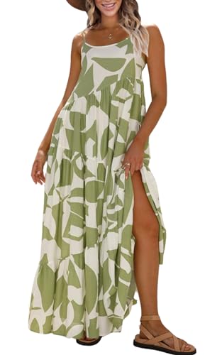 Image of ECOWISH Women Sleeveless Maxi Dress: Summer Spaghetti Strap Casual Loose Boho Beach Dress Asymmetric Tiered Flowy Long Dress