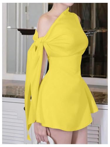 Image of SOLY HUX Women's Mini Dress Off The Shoulder Sleeveless Tie Shoulder A Line Flared Party Dresses