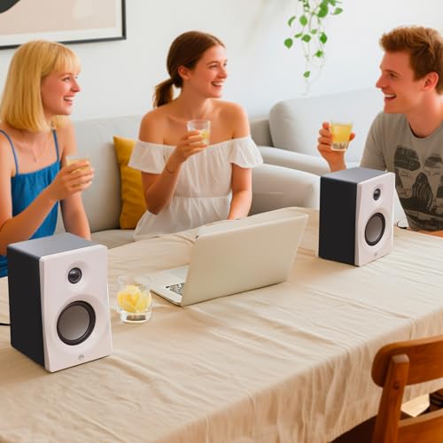 HiVi-Swans M10 Plus White Bookshelf Speaker, Bluetooth Powered Computer Speakers with Subwoofer 2.1 Home Speakers Stereo System – 60W RMS – AUX Audio - Image 3