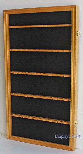 60 Souvenir Spoon Tea Spoon Display Case Rack Holder Wall Cabinet Solid Wood Frame With Uv Protection Lockable Door (Oak Finish) #TOP1