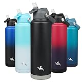 Picture of Konokyo Insulated Water Bottle with Straw Lid,40 oz Stainless Steel Vacuum Metal Bottle with Silicone Handle,Black
