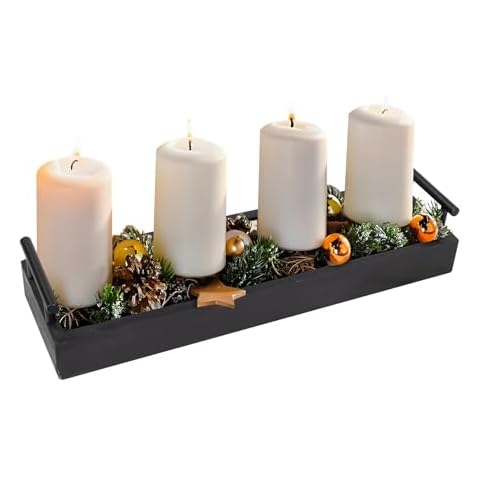 MAONAME Wooden Decorative Tray, Black Narrow Wood Tray with Metal Handles, Rectangle Long Tray for Home Decor, Ottoman Serving Tray for Living Room, Coffee Bar Cover