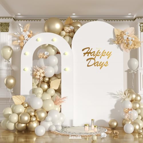 White Arch Backdrop Stand with Lights Balloon Arch Frame Foam Board Arch for Graduation Birthday Wedding Baby Shower & Party Decorations