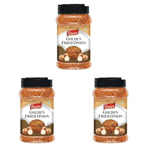 Image of Desire Golden Fried Onion (Birista) 250 Gram Jar |Crispy Pyaz Flakes | Ready-to-Use for Biryani, Gravies, & Indian Curries (Pack of 3)