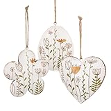 Logbuch-Verlag Ostern Frühling Deko Anhänger Herz + Blume + Osterei aus Metall 3-TLG Set weiß bunt zum Aufhängen 11 cm