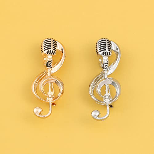 Image of Microphone Music Brooch Cute Music Notes Brooch Pins Microphone Shape Fashion Brooch Simple Accessories for Women Girl Party Concert