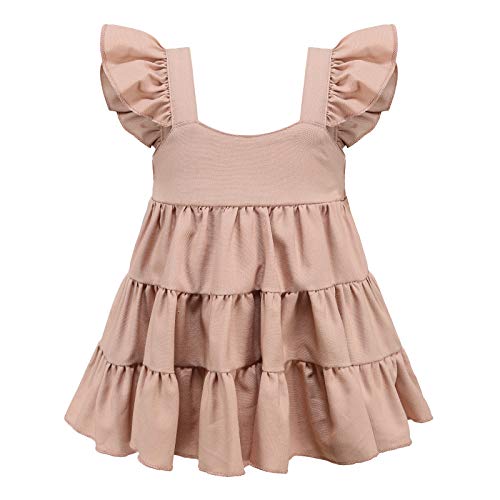 Colorful Childhood Baby Girls Linen Dress Kids Fly Sleeve Vest Tutu Dresses Toddler Ruffles Party Princess Dress Pink-Vest Size 2-3T
