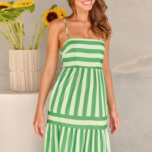 Image of Yuemengxuan Boho Maxi Dresses for Women Spaghetti Strap Flowy Smocked Long Dress Casual Summer Vacation Beach Maxi Dress