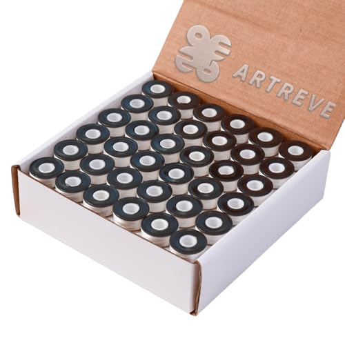 ARTREVE Prewound Bobbins 144pcs White Style L Magnetic Sided with Plastic Core High Tenacity Polyester Filament 70D/2 Embroidery Bobbins 130 Yards