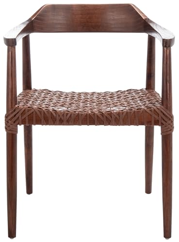 Safavieh Munro Walnut & Cognac Leather Accent Chair