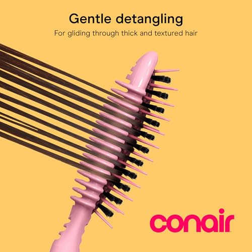 Image of Conair Curl Define Pro Detangling Hair Brush | Mixed Bristle Dual-Vented Detangling Brush for Long Hair & Tight Curls, Pink, BR95726L