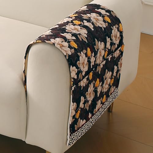 Image of HOKIPO 'Florentina Series' Premium Holland Velvet Sofa Arm Cover with Foam Filling & Anti Slip Backing | 2 Pcs | Camellia Brown (IN-876-V2*2S)