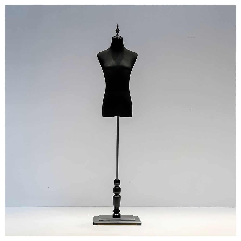 Mannequin Female Torso Dress Form with Height Adjustable Stand, Half Body Dummy Torso with Solid Wood Base, Detachable Manikin Body, for Store Window Display Wedding Sewing(Black-S,C1)