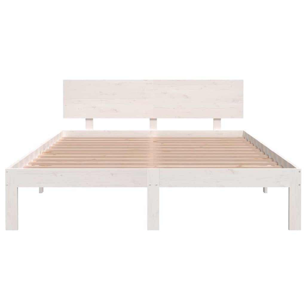 lite drewno sosnowe z zagłówkiem klasyczny 140x200 biały | Rama łóżka biała lite drewno sosnowe 140x200 cm nowoczesny zagłówek