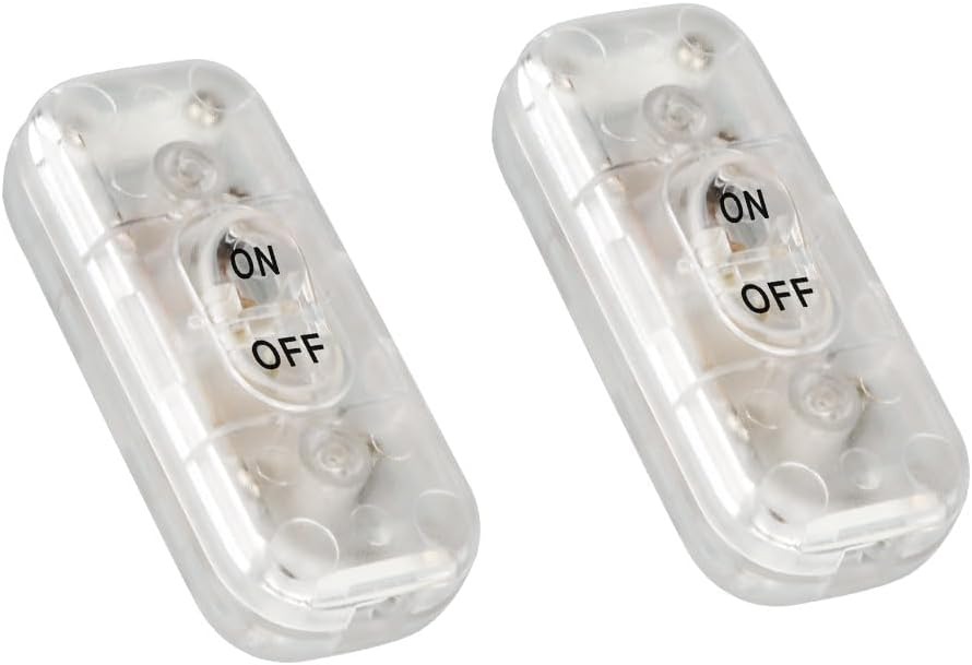 Helunsi Inline Switch 2 Pcs, Clear Lamp Cord Button in Line Switch, Rated 6A 250V ON Off Electrical Wire Appliance Rocker Switches, Repair Replacement Control Power Cable Plug Desk Table Light Parts