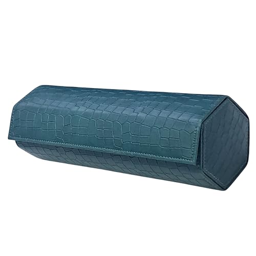 Image of essart 4 Slot Watch Roll Case - Croco Green PU Leather Travel Watch Organizer with Velvet Lining for Men & Women Premium Croco Green Faux Leather Watch Organizer