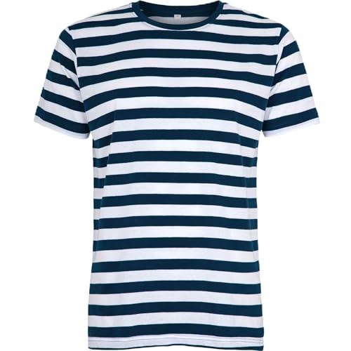 Compatible Mantis - T-shirt rétro rayé homme/femme - Look marin - Manches courtes col rond - Certifié Oeko-Tex 100 - Coton de conversion - Végétalien