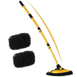 anngrowy 56.7″ Car Wash Brush Mop Kit Mitt Sponge with Long Handle Car Cleaning Supplies Kit Tools Car Washing Duster Exterior Scratch Free, Chenille Replacement Head Extension Pole