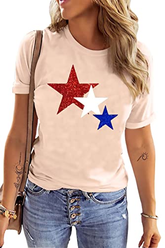 American Flag T Shirt Womens 4Th Of July Shirts Funny Patriotic Shirt Vintage Independence Day Graphic Vacation Shirt(Large, Apricot) #TOP10