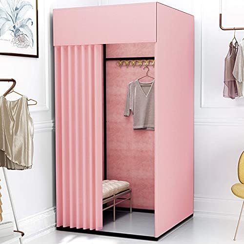 Camp Toilet Fitting Room Door Curtain Floor Dressing Room Dressing Room Curtain Kit and Metal Frame Shelf Folding Room Simple Dressing Room (Color : Dark Green Size : 100x100x200cm) (Pink image 2