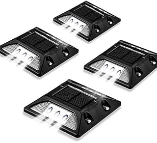 UNIFUN Solar Deck Lights Outdoor, Driveway Dock LED Lights,Solar Powered Waterproof Road Markers for Step Sidewalk Stair Garden Ground Pathway Yard 4pack