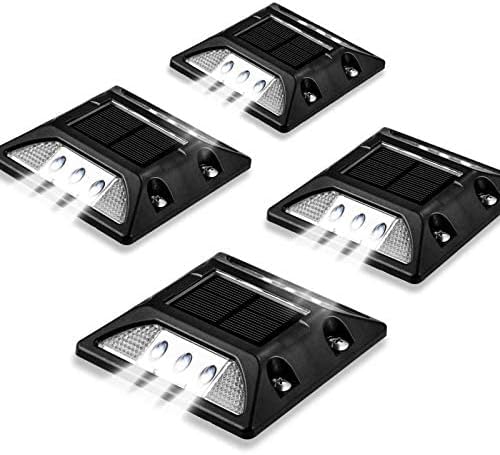 UNIFUN Solar Deck Lights Outdoor, Driveway Dock LED Lights,Solar Powered Waterproof Road Markers for Step Sidewalk Stair Garden Ground Pathway Yard 4pack