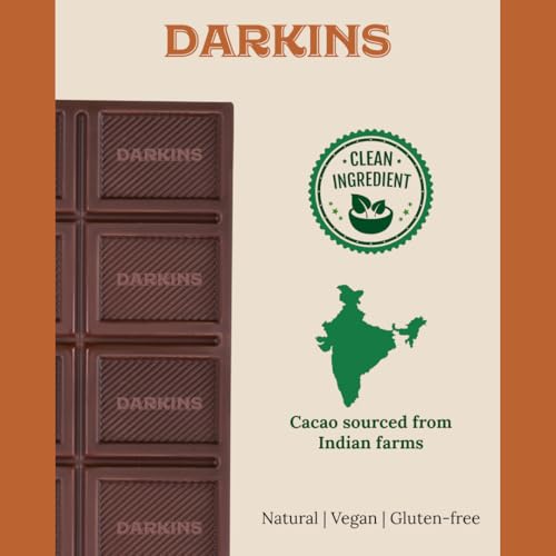 Image of Darkins 70% Dark Chocolate With Roasted Almonds | Dark Chocolate Bars 2x50gm | Vegan | Natural | Gluten-Free Chocolate | 50g Each (Pack of 2)